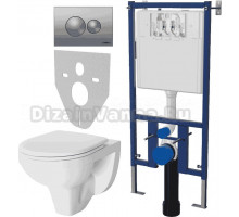 Комплект Унитаз подвесной Berges Wasserhaus Gamma 081105 с микролифтом + Система инсталляции для унитазов DIWO 4501 + Кнопка смыва DIWO 7311 хром матовый