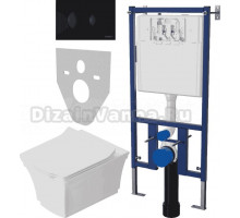 Комплект Унитаз подвесной STWORKI Хадстен SETK3304-0616-001-1-6000 с микролифтом + Система инсталляции для унитазов DIWO 4501 + Кнопка смыва DIWO 7313 черная матовая