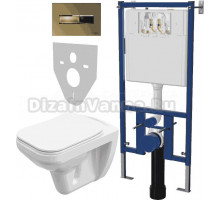 Комплект Унитаз подвесной STWORKI Дублин SETK3504-0605-001-1-6000 с микролифтом + Система инсталляции для унитазов DIWO 4501 + Кнопка смыва DIWO 7325 золотая