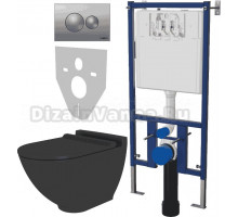 Комплект Унитаз подвесной STWORKI Rotenburg SWH52 безободковый, с микролифтом + Система инсталляции для унитазов DIWO 4501 + Кнопка смыва DIWO 7311 хром матовый