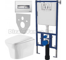Комплект Унитаз подвесной Cerutti Spa Ami Aria 8780 безободковый, с микролифтом + Система инсталляции для унитазов DIWO 4501 + Кнопка смыва DIWO 7322 хром