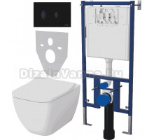 Комплект Унитаз подвесной VitrA Shift 7742B003-0075 крышка NKP Lento 0405, безободковый, с микролифтом + Система инсталляции для унитазов DIWO 4501 + Кнопка смыва DIWO 7313 черная матовая