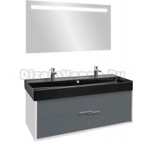 Мебель для ванной Jacob Delafon Vivienne 120 белая блестящая, серый матовый, раковина черная
