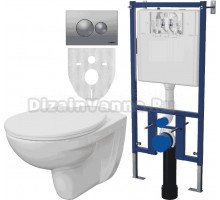 Комплект Унитаз подвесной DIWO Анапа безободковый + Система инсталляции для унитазов DIWO 4501 с кнопкой смыва 7311 хром матовый