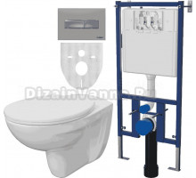 Комплект Унитаз подвесной DIWO Анапа безободковый + Система инсталляции для унитазов DIWO 4501 с кнопкой смыва 7321 хром матовый