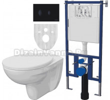 Комплект Унитаз подвесной DIWO Анапа безободковый + Система инсталляции для унитазов DIWO 4501 с кнопкой смыва 7313 черный матовый