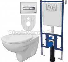 Комплект Унитаз подвесной DIWO Анапа безободковый + Система инсталляции для унитазов DIWO 4501 с кнопкой смыва 7322 хром