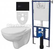 Комплект Унитаз подвесной DIWO Анапа безободковый + Система инсталляции для унитазов DIWO 4501 с кнопкой смыва 7323 черная матовая