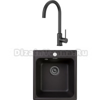 Комплект Мойка кухонная GranFest Quarz Z17 черный + Смеситель Roca Etna 5A7B09CN0 для кухонной мойки, черный