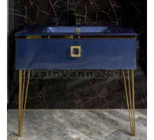 Тумба с раковиной Armadi Art Lucido 100 насыщенный синий, раковина 852-100-BL, ножки золото