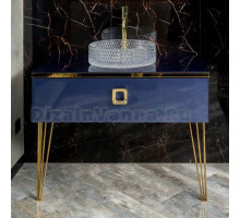 Тумба с раковиной Armadi Art Lucido 100 насыщенный синий, раковина 817, ножки золото