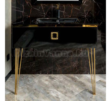 Тумба с раковиной Armadi Art Lucido 100 глянцевый черный, раковина 852-100-B, ножки золото
