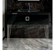 Тумба с раковиной Armadi Art Lucido 100 глянцевая черная, раковина 852-100-B, ножки хром