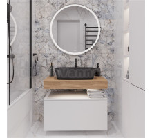 Мебель для ванной STWORKI Ольборг 80 столешница дуб французский, без отверстий, с тумбой 80, с раковиной Vitra Shift черной