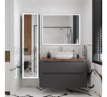 Мебель для ванной STWORKI Берген 100 серая с темной столешницей, раковина Moduo 50 Square