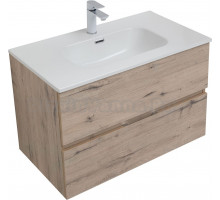 Тумба с раковиной Aquanet Алвита new 80 подвесная, дуб веллингтон белый, с ящиками