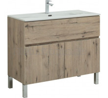 Тумба с раковиной Aquanet Алвита new 100 напольная, дуб веллингтон белый, с дверками и ящиком