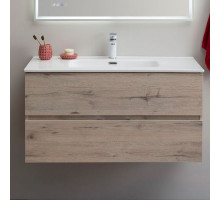 Тумба с раковиной Aquanet Алвита new 100 подвесная, дуб веллингтон белый, с ящиками