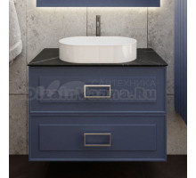 Тумба под раковину со столешницей La Fenice Cubo Twin Blu Grigi 80 подвесная, синяя матовая, столешница черный мрамор, ручки белые