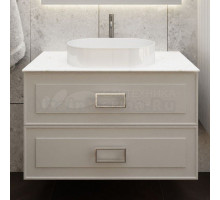 Тумба под раковину со столешницей La Fenice Cubo Twin 80 подвесная, cappuccino, бежевая матовая, столешница белый мрамор