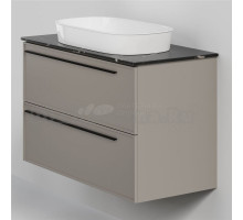 Тумба под раковину со столешницей La Fenice Elba Twin 100 подвесная, cappuccino, бежевая матовая, столешница черный мрамор