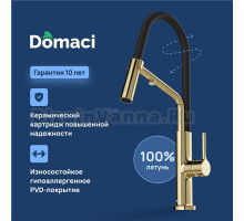 Смеситель для кухни Domaci Римини D569174CG с гибким изливом, золото