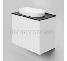 Тумба под раковину со столешницей La Fenice Terra Twin 80 подвесная, bianco, белая матовая, столешница черный мрамор