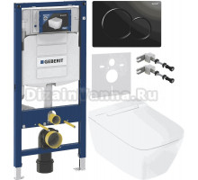 Комплект Умный унитаз Geberit AquaClean Sela Square + Инсталляция Duofix UP 320 111.300.00.5 + Кнопка Sigma 01 115.770.DW.5 черная + Звукоизоляция 156.050.00.1 + Крепления 111.815.00.1 к стене