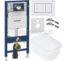 Комплект Умный унитаз Geberit AquaClean Sela Square + Инсталляция Duofix UP 320 111.300.00.5 + Кнопка Sigma 30 115.883.JT.1 белая матовая, хром глянцевый + Звукоизоляция 156.050.00.1 + Крепления 111.815.00.1 к стене