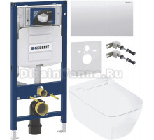 Комплект Умный унитаз Geberit AquaClean Sela Square + Инсталляция Duofix UP 320 111.300.00.5 + Кнопка Sigma 70 115.622.FW.1 матовая нержавеющая сталь + Звукоизоляция 156.050.00.1 + Крепления 111.815.00.1 к стене