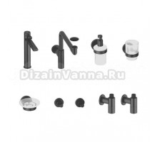 Комплект для раковины Wellsee ONCE! and forever 201000437 с сифоном, донным клапаном, угловыми вентилями и набором аксессуаров для ванной, черный матовый