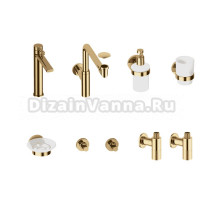 Комплект для раковины Wellsee ONCE! and forever 201000438 с сифоном, донным клапаном, угловыми вентилями и набором аксессуаров для ванной, золото