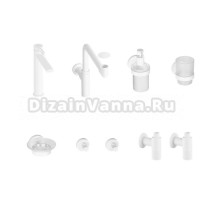 Комплект для раковины Wellsee ONCE! and forever 201000440 с сифоном, донным клапаном, угловыми вентилями и набором аксессуаров для ванной, белый матовый