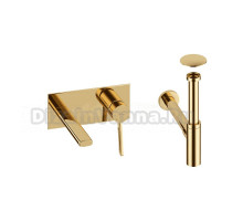 Комплект для раковины Wellsee ONCE! and forever 201000488 С ВНУТРЕННЕЙ ЧАСТЬЮ, сифоном и донным клапаном, золото