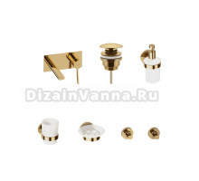 Комплект для раковины Wellsee ONCE! and forever 201000508 С ВНУТРЕННЕЙ ЧАСТЬЮ, донным клапаном и аксессуарами для ванной, золото