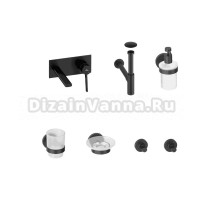 Комплект для раковины Wellsee ONCE! and forever 201000547 С ВНУТРЕННЕЙ ЧАСТЬЮ, с сифоном, донным клапаном и аксессуарами для ванной, черный матовый