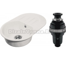Комплект Мойка GranFest Smart SM 680 L белая + Измельчитель Bone Crusher BC 1000-AS