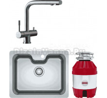 Комплект Мойка Franke Bell BCX 110-55 TL нержавеющая сталь + Смеситель Atlas Clear water нержавеющая сталь + Измельчитель Turbo Elite TE-50 с пневмокнопкой