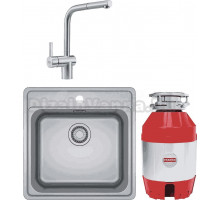 Комплект Мойка Franke Bell BCX 210-51 TL нержавеющая сталь + Смеситель Atlas Neo выдвижной излив, нержавеющая сталь + Измельчитель Turbo Elite TE-75 с пневмокнопкой
