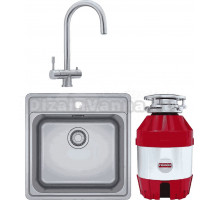 Комплект Мойка Franke Bell BCX 610-42 TL нержавеющая сталь + Смеситель Eos Clear Water нержавеющая сталь + Измельчитель Turbo Elite TE-50 с пневмокнопкой