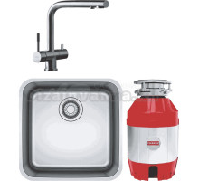 Комплект Мойка Franke Bell ВСX 110-42 нержавеющая сталь + Смеситель Atlas Clear water нержавеющая сталь + Измельчитель Turbo Elite TE-75 с пневмокнопкой