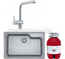 Комплект Мойка Franke Bell ВСX 610-74 TL нержавеющая сталь + Смеситель Atlas Neo нержавеющая сталь + Измельчитель Turbo Elite TE-50 с пневмокнопкой