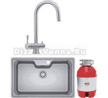 Комплект Мойка Franke Bell ВСX 610-81 TL нержавеющая сталь + Смеситель Eos Clear Water нержавеющая сталь + Измельчитель Turbo Elite TE-75 с пневмокнопкой
