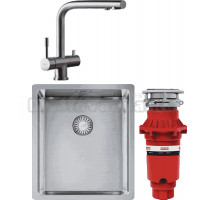Комплект Мойка Franke Box BXX 210-36 нержавеющая сталь + Смеситель Atlas Clear water нержавеющая сталь + Измельчитель Turbo Elite TE-75S с пневмокнопкой