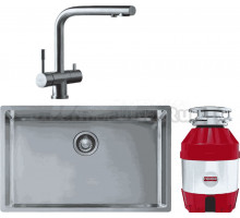 Комплект Мойка Franke Box BXX 210-68 нержавеющая сталь + Смеситель Atlas Clear water нержавеющая сталь + Измельчитель Turbo Elite TE-50 с пневмокнопкой