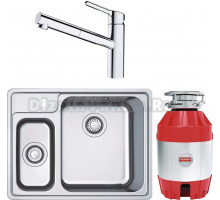 Комплект Мойка Franke Bell BCX 260 TL нержавеющая сталь + Смеситель Orbit 115.0623.055 хром + Измельчитель Turbo Elite TE-75 с пневмокнопкой