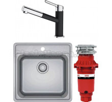 Комплект Мойка Franke Bell BCX 610-42 TL нержавеющая сталь + Смеситель Orbit 115.0623.057 хром, оникс + Измельчитель Turbo Elite TE-75S с пневмокнопкой
