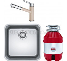 Комплект Мойка Franke Bell ВСX 110-42 нержавеющая сталь + Смеситель Orbit 115.0623.059 хром, сахара + Измельчитель Turbo Elite TE-50 с пневмокнопкой