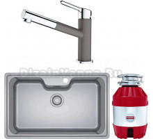 Комплект Мойка Franke Bell ВСX 610-81 TL нержавеющая сталь + Смеситель Orbit 115.0623.141 хром, серый камень + Измельчитель Turbo Elite TE-50 с пневмокнопкой