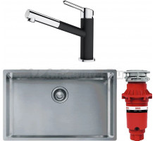 Комплект Мойка Franke Box BXX 210-68 нержавеющая сталь + Смеситель Orbit 115.0623.057 хром, оникс + Измельчитель Turbo Elite TE-75S с пневмокнопкой